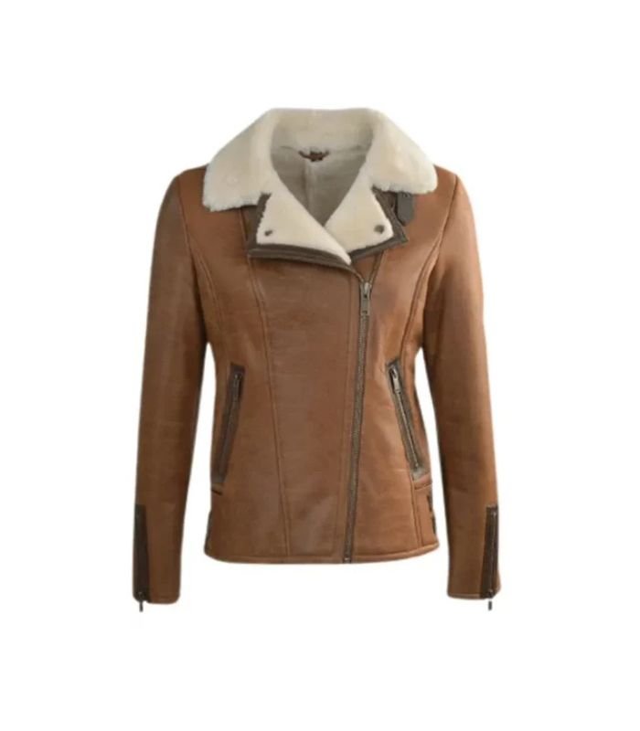 B-3 Aviator Women Sheepskin Bomber Jacket 1