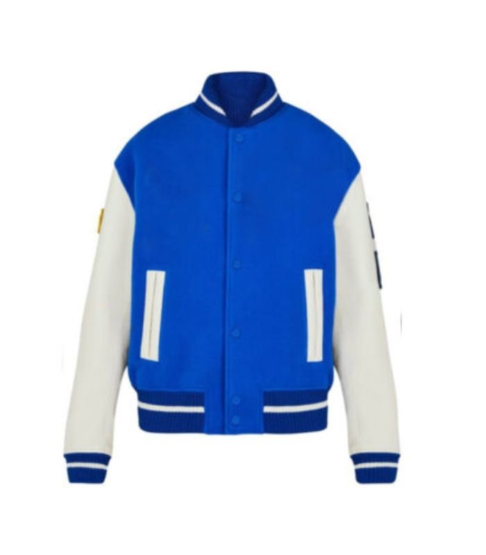 Blue Plain Varsity Jacket 1