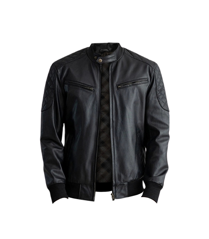 Casual Black Leather Premium Bomber Jacket 1