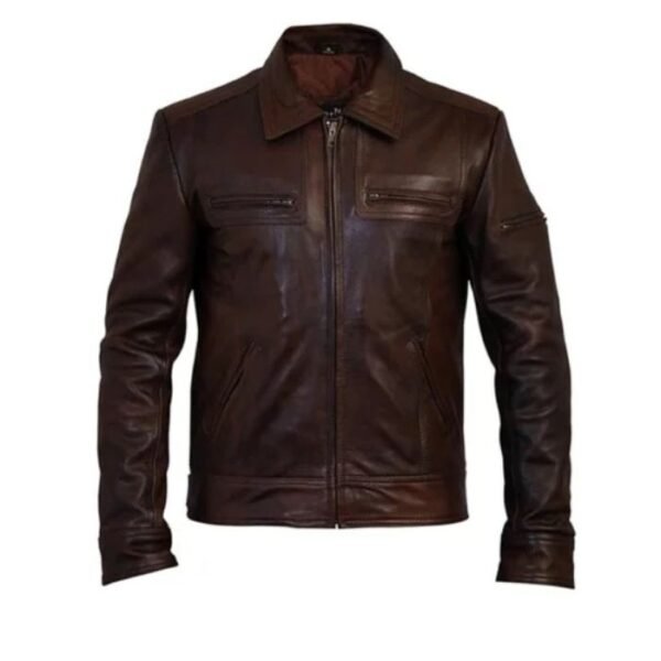Men Biker old brown jacket 1