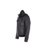 Men Black Leather Bomber Jacket 02
