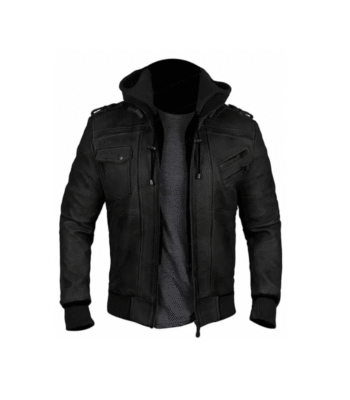 Men Bomber Hood Removable Leather Premium Jacket 1