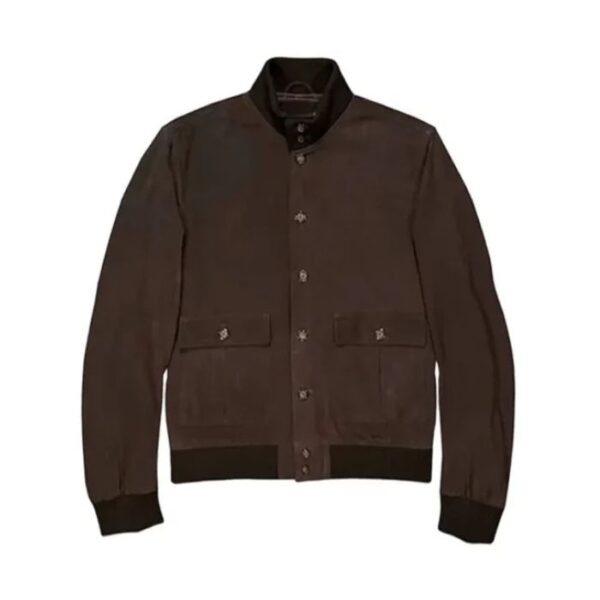 Men Dark Brown Suede Leather Jacket 1
