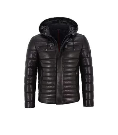 Men Puffer Black Hooded Jacket 1