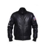Mens Black American Flag Leather Jacket 01