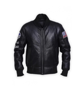 Mens Black American Flag Leather Jacket 01