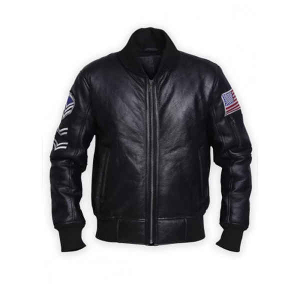 Mens Black American Flag Leather Jacket 01