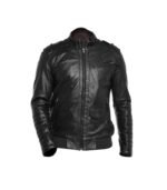 Mens Fit Slim Black Leather Jacket 01