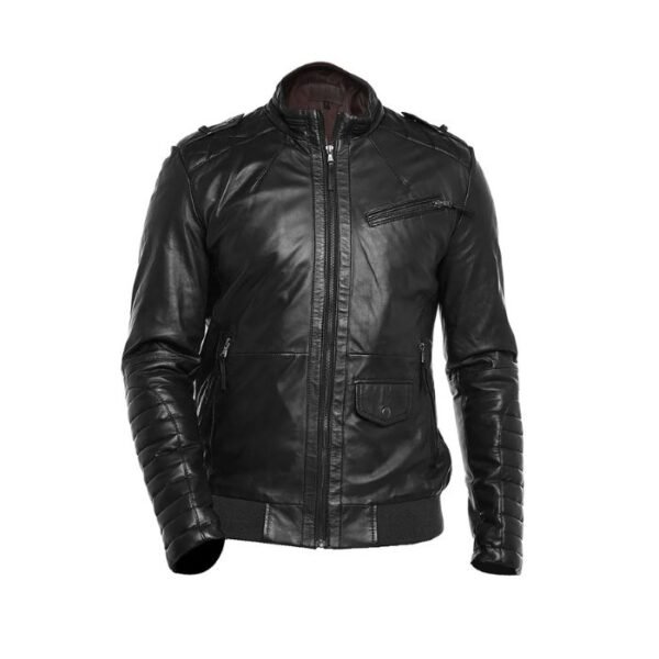 Mens Fit Slim Black Leather Jacket 01
