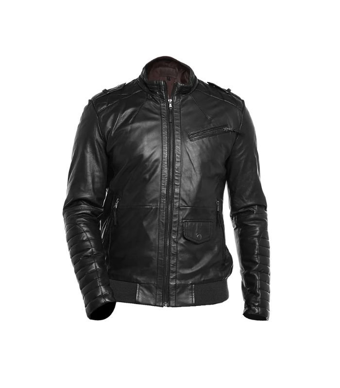 Mens Fit Slim Black Leather Jacket 01