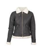 Women B-3 Black & White Leather Premium Bomber Jacket 01