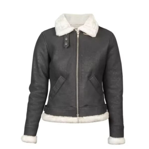Women B-3 Black & White Leather Premium Bomber Jacket 01