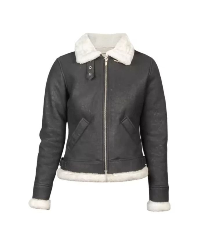Women B-3 Black & White Leather Premium Bomber Jacket 01