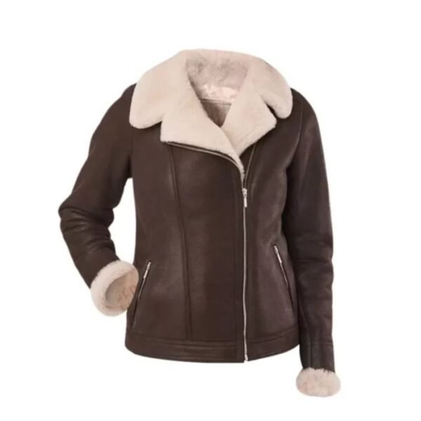 Women B3 RAF Brown Aviator Shearling Jacket 01