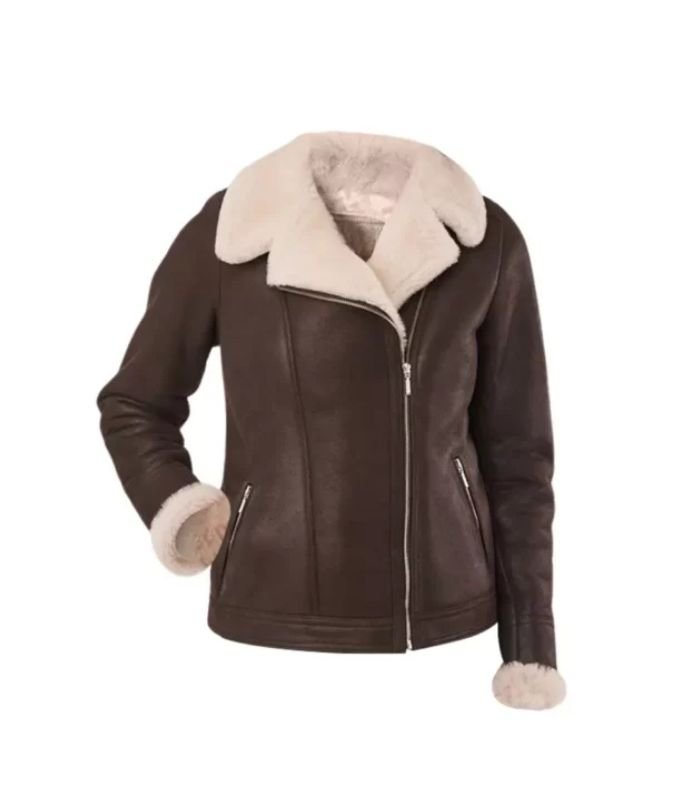 Women B3 RAF Brown Aviator Shearling Jacket 01