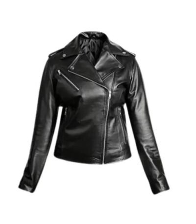 Women Biker Black Leather Jacket 1