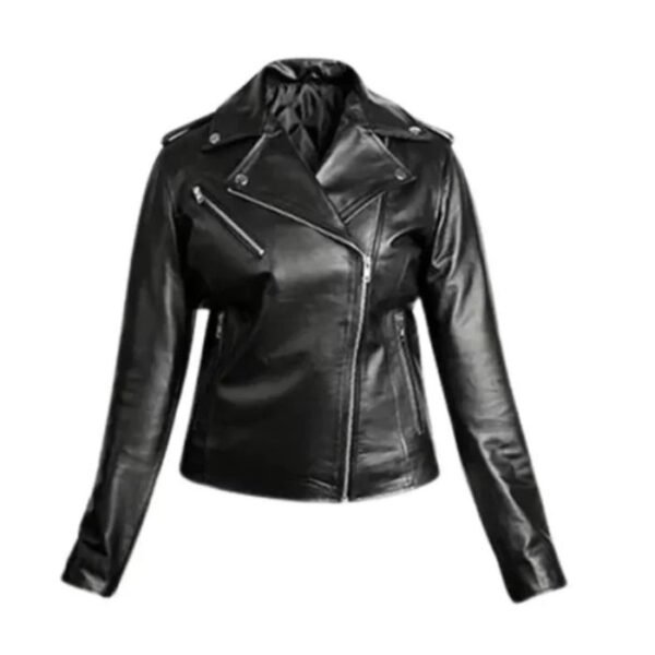 Women Biker Black Leather Jacket 1