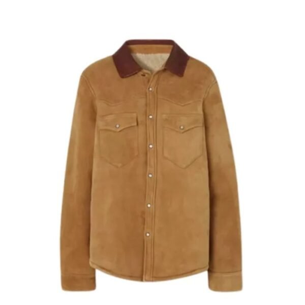 Women Brown Suede Leather Shirt 1