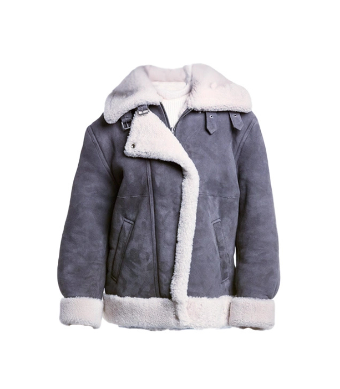 Women Grey Suede Leather Premium Jacket 1