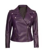 Women Purple Leather Biker Jacket 01